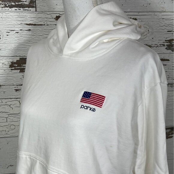 PARKE OFFICIAL Pullover Hoodie White Sz S/M NWOT - Picture 2 of 4